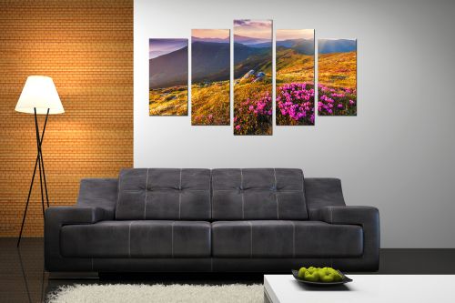 canvas print decoration in with mountain landscape with flowers