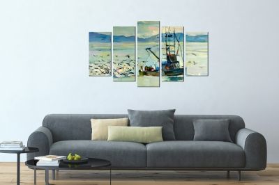 Декоративно пано репродукция морски пейзаж с рибарска лодка