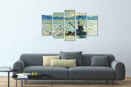  Art canvas decoration - reproduction sea landscape with fishing boat