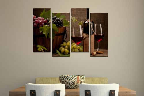 Wall  decoration for kitchen with red wine and grapes