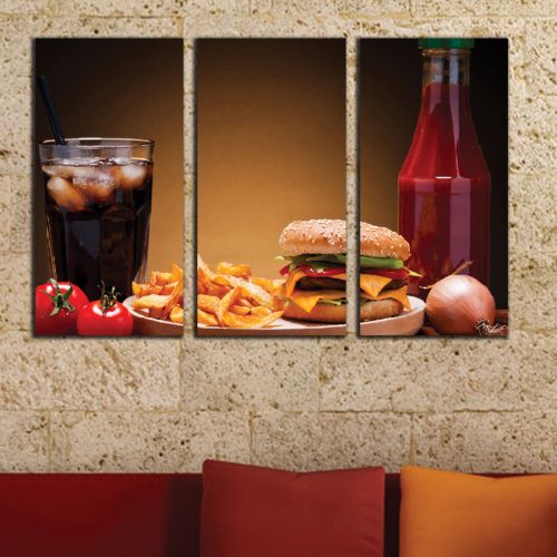 0494 Wall art decoration (set of 3 pieces) Burger menu