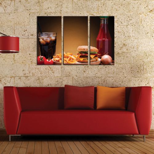 Wall art panels for fast food restaurant with burger