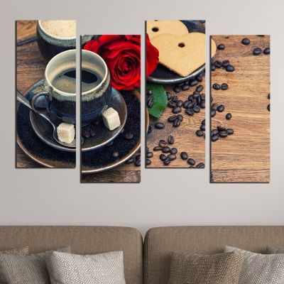 wall art with coffee and red rose