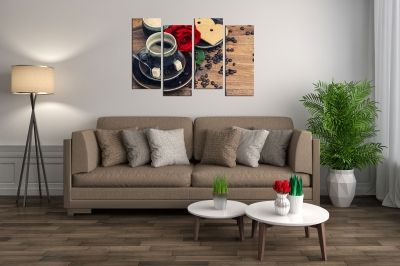 Wall  decoration for kitchen with red rose and coffee
