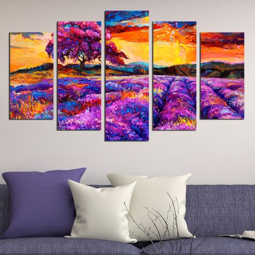 0506 Wall art decoration (set of 5 pieces) Landscape in purple