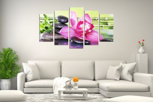 Zen canvas art composition with orchid and stones