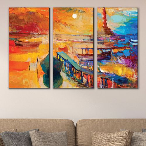 0522 Wall art decoration (set of 3 pieces) Sea landscape in orange