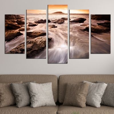 0525 Wall art decoration (set of 5 pieces) Sea landscape in brown