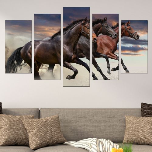 0526 Wall art decoration (set of 5 pieces) Wild horses