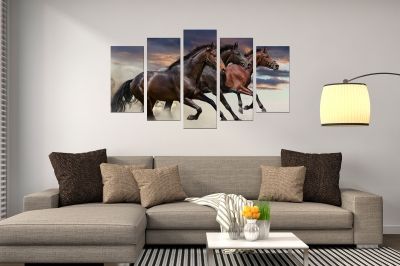 Декоративно пано от 5 картини Диви коне