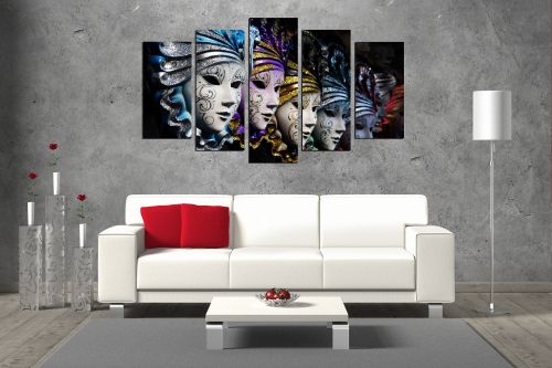 Venetian masks canvas art set of 5 pieces