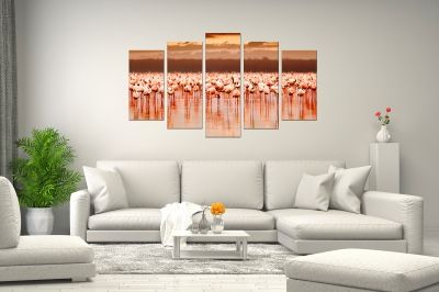 Декоративно пано от 5 картини Фламинго