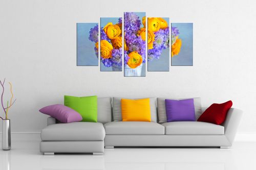 Colorful flowers canvas art set of 5 pieces