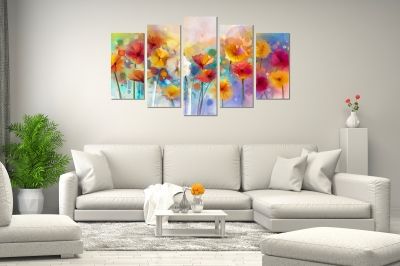 Декорация от 5 картини за стена с цветя