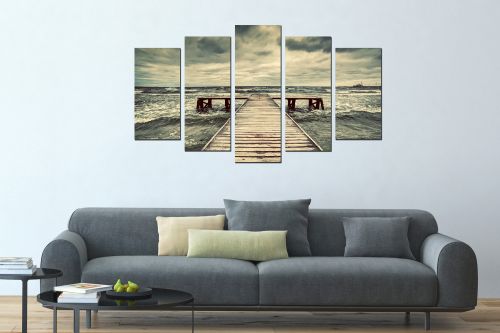 Canvas fine art decoration with sea landscape in grey