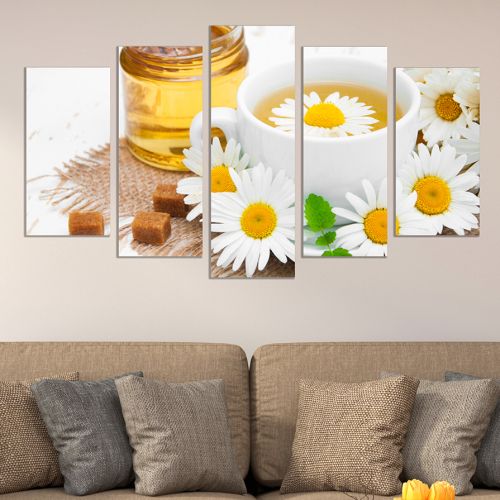 0555 Wall art decoration (set of 5 pieces)  Chamomile tea