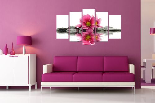 Zen canvas art composition with flower and stones