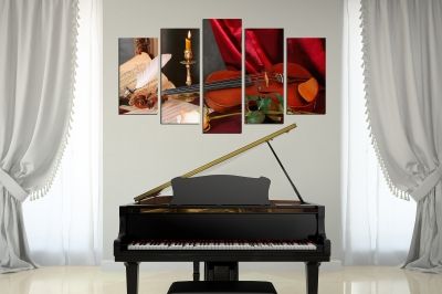 Декорация от 5 картини за стена с композиция цигулка