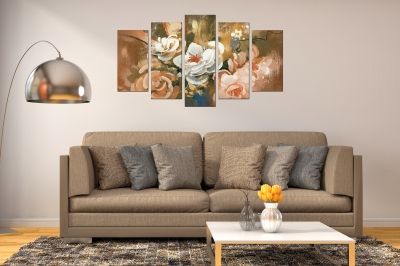 Painting canvas wall art with art flowers on brown gold background