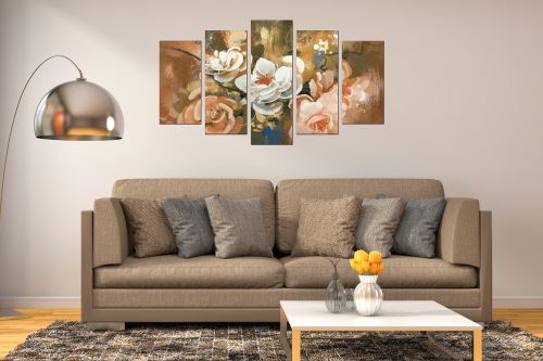 Painting canvas wall art with art flowers on brown gold background