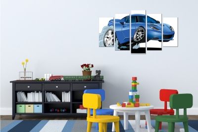 Картина от 5 части за детска стя със синя количка