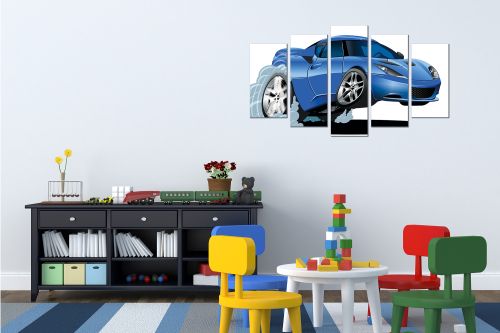 Wall art decoration for kids room with blue car