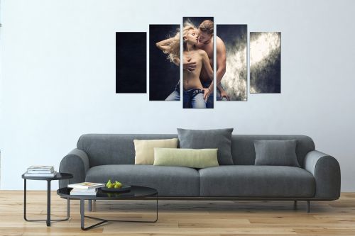 Art canvas decoration set with woman and man in love