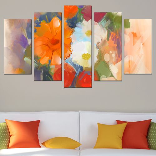 0592 Wall art decoration (set of 5 pieces) Abstract flowers