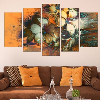 Canvas wall art for living room or bedroom with art flowers in orange