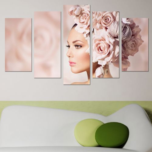 Canvas art set for decoration girl with roses