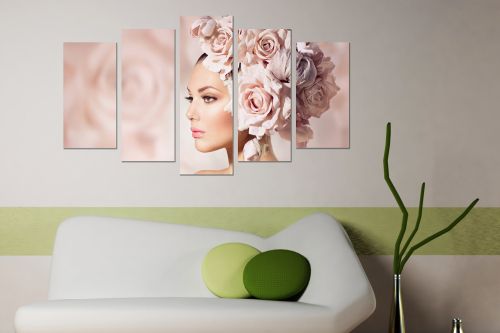 canvas art with girl with pink roses