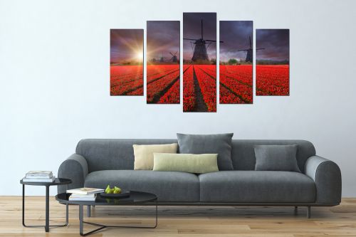 Wall art set Dutch windmills cityscape