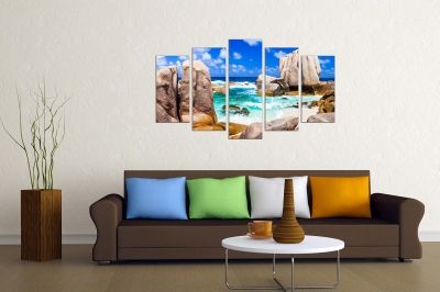 Декоративно пано от 5 картини пейзаж с див, скалист плаж