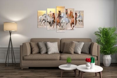 canvas wall art set Landscape with 10 wild horses