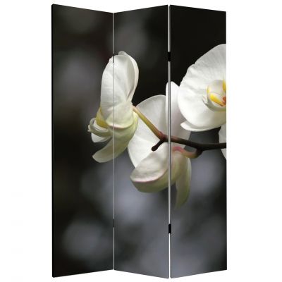 Декоративен параван за стая Бели орхидеи на сив фон