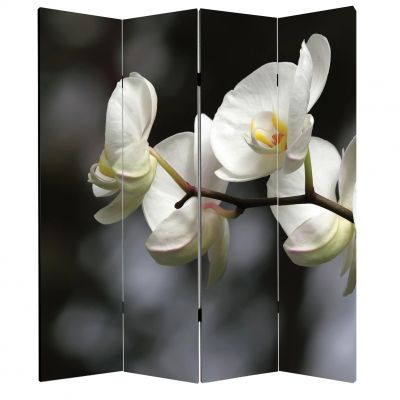 Сгъваем параван за стая Бели орхидеи на сив фон