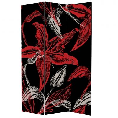Декоративен параван за стая Абстрактни цветя в червено и черно