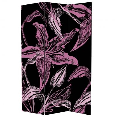 Декоративен параван за стая Абстрактни цветя в лилаво и черно