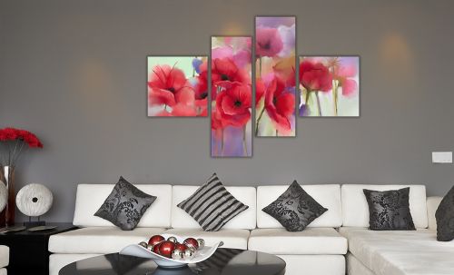 0240 Wall art decoration (set of 4 pieces) Poppies