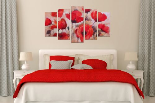 0563 Wall art decoration (set of 5 pieces) Red poppies