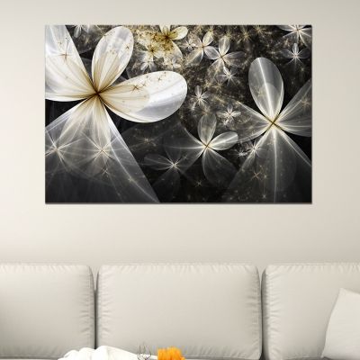 Картина за стена Красиви абстрактни цветя черно, бяло и златно