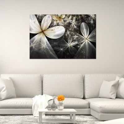 Картина Красиви абстрактни цветя в черно бяло и жълто