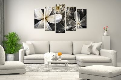 Canvas art flowers abstract black white yellow