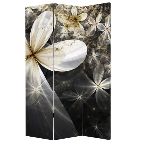 Decorative room divider with abstract flowers in black white and yellow