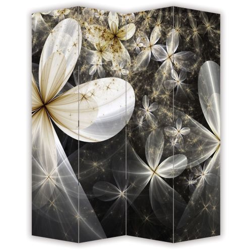 Decorative screen for room with abstract flowers black and white