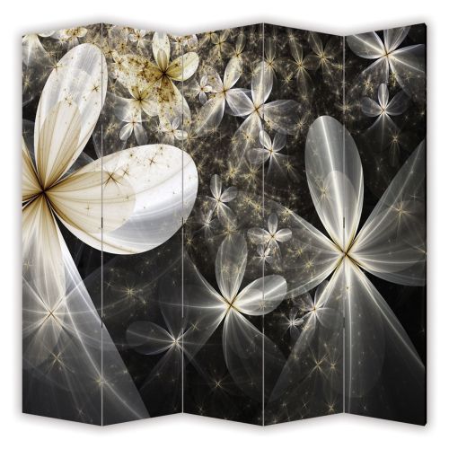 Room divider with abstract flowers in black and white