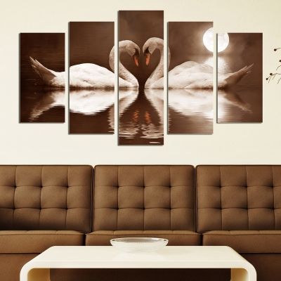 0118  Wall art decoration (set of 5 pieces) Swans