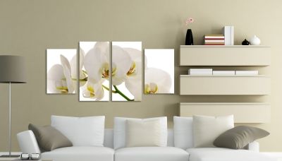 0087 Картина-пано от 4 части Бяла орхидея