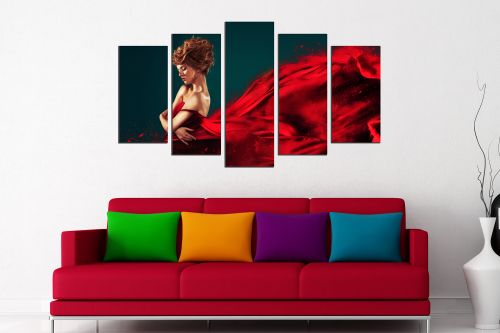 0562 Wall art decoration (set of 5 pieces) Red dress