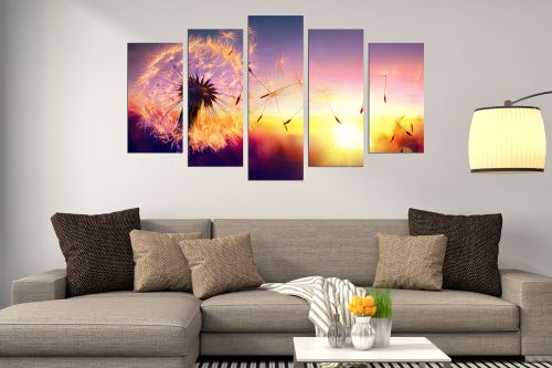 canvas wall art in yellow and blue with dandelions